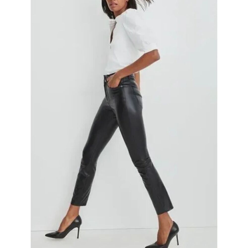 VERONICA BEARD MAERA SKINNY High-Rise Stretch Vegan Leather Pants | Black in 27